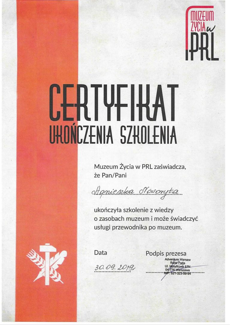 Certyfikat Muzeum Życia w PRL-1